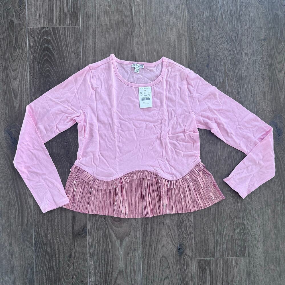 JCrew peplum top shirt pleated hem ballet metallic pink Girls XLarge 12/13